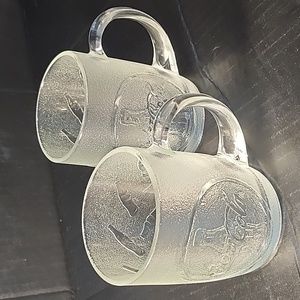 Vintage Pair of 10 oz COCA-COLA FROSTED ETCHED MUGS, 4" H